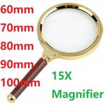 60/70/80/90/100mm 15x Magnifying Glass Handheld Aid Big Large Reading Jewelry