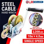 1200Lbs Manual Hand Winch Boat Trailer Car Caravan Marine Puller w/ 10M Webbing