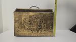 Vintage Brass Magazine Rack Brass Embossed Tavern Scene