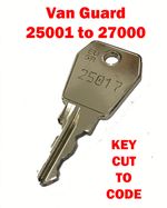 2 x Van Guard Roof Tube / Pipe Keys Cut to Code, Codes 25001 to 27000 - FREE P&P
