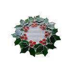 Exquisite Stained Glass Holly Wreath Handmade Window Hanging 12 Inch Home Decor