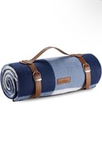 VonShef Picnic Blanket Blue & White Tartan 147x180cm Outdoor Rug Waterproof Mat