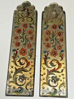 Antique Victorian Eglomise Floral Beveled Glass mirror Set Of 2 Trim Panels VGC