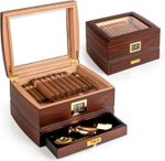 Cigar Humidors, Cedar Wood Humidor with Digital Hygrometer, Drawers, Humidifiers