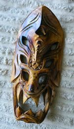 Hand Carved Wooden Tribal Decorative Wall Mask Hanging, Brown