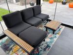 REVSKÄR 3-seater outdoor corner section sofa & table black and acacia wood Ikea