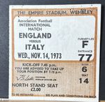 England v Italy, Ticket Stub, 1973/74,
