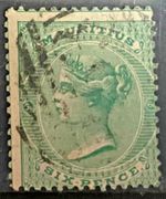 MAURITIUS Victoria 1864 6d blue-green Wmk Crown CC used
