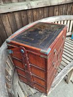 Antique Chinese Woven Rattan Portable Wedding / Work Chest with Gilt Lacquer Pan
