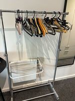 Freestanding Metal Clothes Rail with Shelf, Silver Metallic Finish