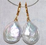 17-22mm Genuine Natural South Sea White Baroque Pearl Earrings 14K Yellow Gold