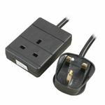 2m 1 Gang Single Way UK 13A Mains Power Socket Extension Lead BLACK [007379]