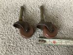 2x Antique Furniture Casters Antique Swivel Ceramic Wheels 1.5” Brass Patina
