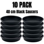 Plant Pot Saucers 10 Pack 40 cm Black – Heavy Duty Plastic Drip Trays Garden