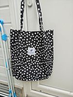 Black & White Polka Dot Cotton Fabric Lined Tote Bag Medium 30x32x10cm
