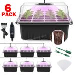 6Pack 72Cells Seed Trays w/ Lid & Grow Light Propagators for Greenhouse Plants