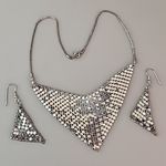 Vintage Mesh Necklace Pierced Earrings Set Handkerchief 15"