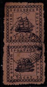 British Guiana 1882 SG 164 & 166 Vertical Pair 1st Setting USED GEM CV L110 RARE