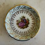 Limoges France D 7 Porcelain Decorative Plate White/Gold Romantic Couple Round
