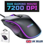 RGB Gaming Mouse Wired 7200 DPI 6 Programmable Buttons Optical Sensor PC Laptop