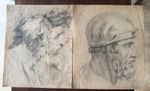 Pair of Antique 19thC Pencil Portrait Head Studies "After Raphael"-Academic Draw