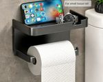 Wall Mounted Toilet Roll Holder Shelf Phone Stand Bathroom Organizer