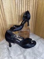 Freed of London Black Satin Latin Ballroom Dance Heels Ankle Strap UK 6 / EU 39