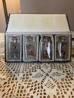 Set Of 4 Vintage Glass Chinese Snuff / Perfume Bottle In Original Box
