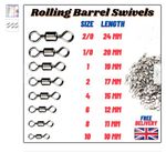 Rolling Barrel Swivels Sea Fishing Size 2/0 1/0 1 2 3 4 6 8 Sea Coarse Carp Pike
