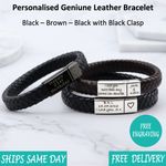 Personalised Engraved Leather Stainless Mens Bracelet Black Brown Christmas Gift