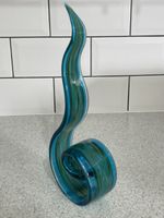 29cm HIGH MURANO TURQUOISE & GREEN ABSTRACT SWIRL RIBBON SCULPTURE VENICE ITALY
