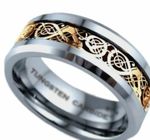 Tungsten Carbide Gold Celtic Dragon Inlay Men's Wedding Band Ring - New Boxed 