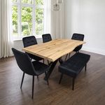 Dining Table Set with 4 black Velvet Chairs And 1 Bench Dining Room Furniture