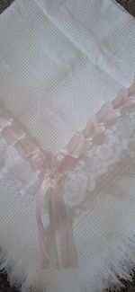 beautiful white & pale pink baby shawl **NEW** for christening or everyday use 