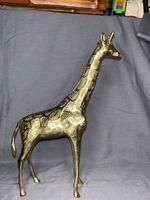 Heavy Giraffe Figurine Statue Large Metal Gold Tone Safari Home Decor