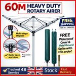 60M Rotary Airer 4 Arm Heavy Duty Outdoor Washing Line Garden Dryer with Cover
