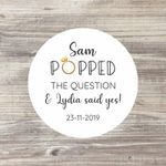 70 x Popped the Question Stickers, Wedding Stickers, Engagement Stickers, 37mm
