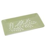 Green Leaf Trinket Dish, 21cm Ceramic Rectangular Jewellery Vanity Tray