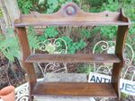 Antique Oak Pegged 3 Shelf Wall Shelf Bullseye Motif