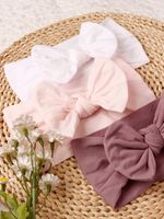 3pcs Baby Girls Bow Headbands Soft Nylon Elastic Hair Bands Solid Colour Hair