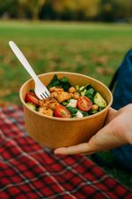 300 Biodegradable Round Kraft Paper Salad/Deli Bowls & PP Lids 1000ml