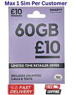 1 x NEW LATEST Smarty sim card -UNLIMITED -5G  WIFI DATA, £10 -UK Pay as you go