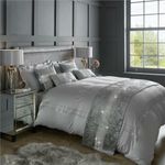 Diamante & Crushed Velvet Bed Runner & Cushion Cover Sparkle Sets Silver / Grey 