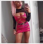 Womens Pink Sheer Cut-Out Mesh Bodycon Mini Dress Erotic Lingerie