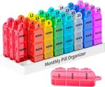 Monthly Pill Box Organiser 3 Times a Day Medicine Supplement Box 32 Compartments