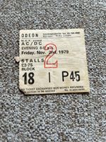 AC/DC Bon Scott ticket Hammersmith Odeon 02/11/79 P45 Highway to Hell tour