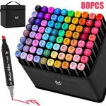 80pc Colouring Pens Dual Tip Markers Felt tip Fine Broad Art Set for Adults Kids