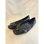 Fendi Black Patent Leather Square Toe Bow Ballet Flats Zucca Logo Size 38 Italy