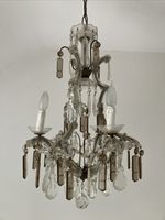 Antique French Chandelier, Beautiful Smoked Glass Droplets With Crystal.