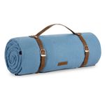 Picnic Blanket, 10 Person Extra Large Blue Herringbone Picnic Rug, VonShef